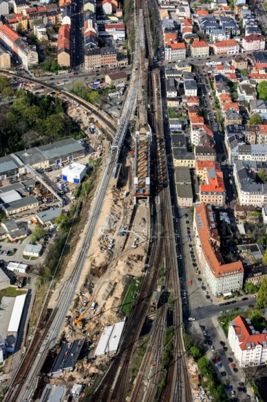 Gleisbauarbeiten am Bahnhof Neustadt in Dresden im Bundesland Sachsen