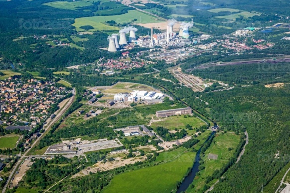 Hirschfelde im Bundesland Sachsen mit Kraftwerk Turów in Polen