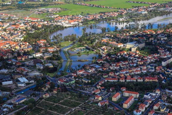 Überschwemmung im Naturerlebnisbad in Großenhain im Bundesland Sachsen