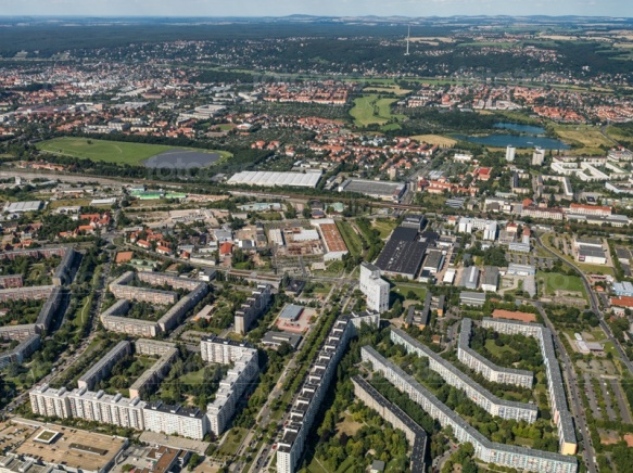 Blick auf den Dresdner Stadtteil Prohlis im Bundesland Sachsen